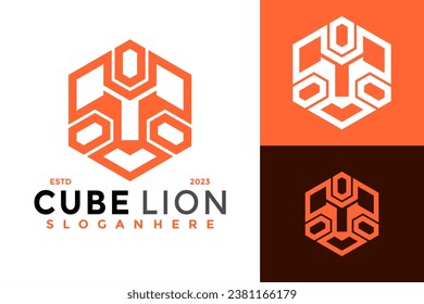 Cubo de león Hexagón Moderno Logo diseño símbolo vectorial Icono