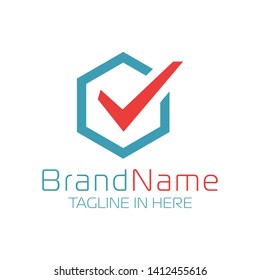 Cube logo with check mark symbol in simple and modern shape