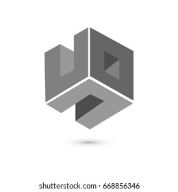 Cube logo concept, vector illustration. Flat design style. Cube construction. Sign pattern. Graphic design. Fashion background abstract texture. Template for print, textile, wrapping.