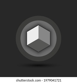 Cube logo for cryptocurrency on a volumetric round gray background 3d isometric geometric shape.