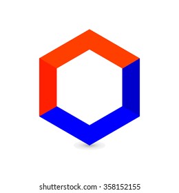 cube logo design icon illustration. orange and blue color

