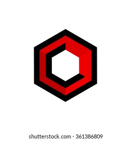 Cube logo design icon. Red and black color
