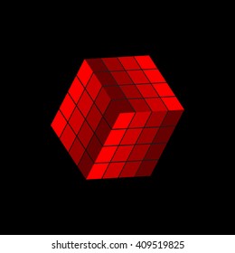 cube logo design icon. stock vector illustration. red. black background
