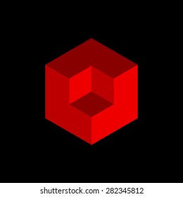 Cube logo design icon, vector illustration. Red




