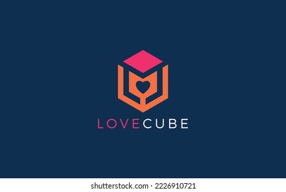 Cube logo form love symbol with blue background