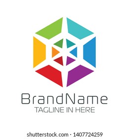 Cube logo formed with colorful in minimalist and modern shape