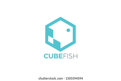 Cube logo formed fish symbol with turquoise color