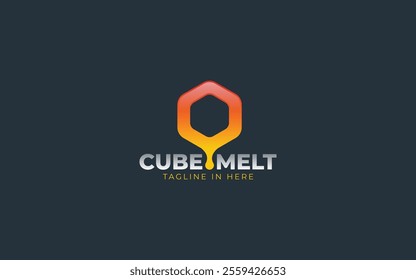 Cube logo formed with melt symbol in orange color