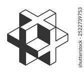 Cube logo, geometric vector design. Black and white Box logotype company, trendy techno emblem in isometric 3D style.