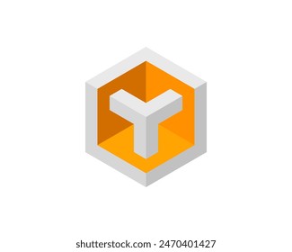 Cube logo, geometric vector design. Box logotype company, trendy tech emblem in pixel style.