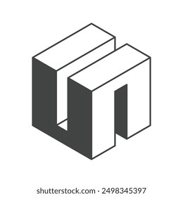 Cube logo, geometric vector design. Black and white Box logotype company, trendy techno emblem in isometric 3D style.