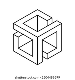 Cube logo, geometric vector design. Monochrome box logotype company, trendy techno emblem in isometric line style.