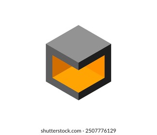 Cube logo, geometric vector design. Box logotype company, trendy tech emblem in pixel style.