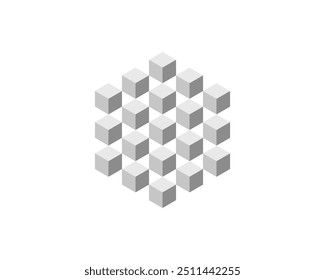 Cube logo, geometric vector design. Box logotype company, trendy tech emblem in pixel style.