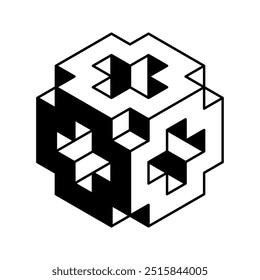Cube logo, geometric vector design. Black and white Box logotype company, trendy techno emblem in isometric 3D style.