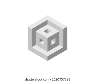 Cube logo, geometric vector design. Box logotype company, trendy tech emblem in pixel style.