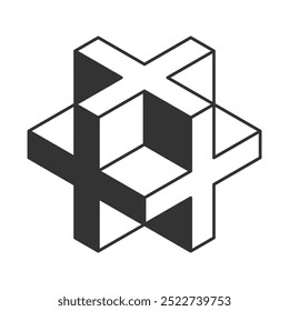 Logotipo del cubo, diseño geométrico del Vector. Empresa de logotipos de caja en blanco y negro, emblema techno de moda en estilo isométrico 3D.