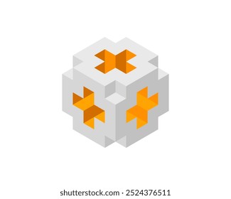 Cube logo, geometric vector design. Box logotype company, trendy tech emblem in pixel style.