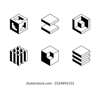 Logotipo del cubo, diseño geométrico del Vector. Empresa de logotipos de caja, emblema techno de moda en estilo 3D isométrico.
