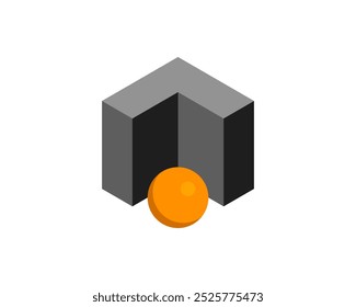 Cube logo, geometric vector design. Box logotype company, trendy tech emblem in pixel style.