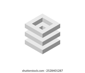 Cube logo, geometric vector design. Box logotype company, trendy tech emblem in pixel style.