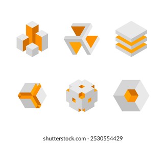 Cube logo, geometric vector design. Box logotype company, trendy tech emblem in pixel style.