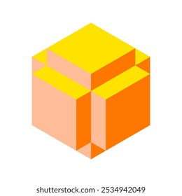 Cube logo, geometric vector design. Box logotype company, trendy techno emblem in isometric 3D style.