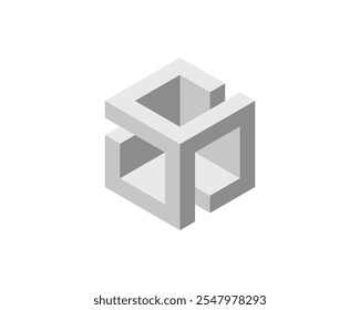 Logotipo do cubo, design vetorial geométrico. Empresa de logotipos de caixa, emblema de tecnologia moderno em estilo pixel.