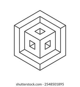 Cube logo, geometric vector design. Monochrome box logotype company, trendy techno emblem in isometric line style.