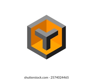 Cube logo, geometric vector design. Box logotype company, trendy tech emblem in pixel style.