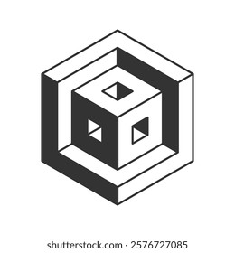 Cube logo, geometric vector design. Black and white Box logotype company, trendy techno emblem in isometric 3D style.