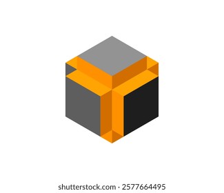 Cube logo, geometric vector design. Box logotype company, trendy tech emblem in pixel style.