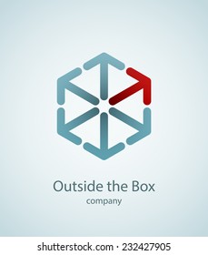 Cube Logo Made Of Arrows. Thinking Outside The Box Concept. EPS10 Vector Image. 