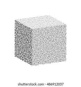 Cube low poly or dots banner or shape. Abstract background or pattern in black and white. Minimal design.
