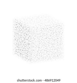 Cube low poly or dots banner or shape. Abstract background or pattern in black and white. Minimal design.
