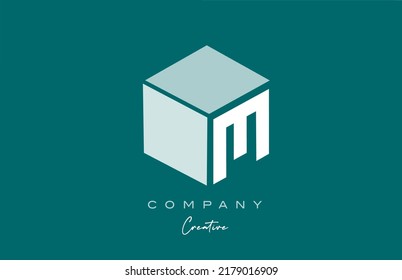 cube M letter cube alphabet letter logo icon design with green pastel color. Creative design template for business and company