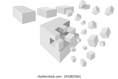 A cube is made from small cubes, 3d geometric technology vector design illustration.