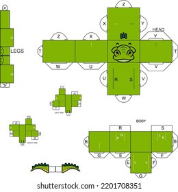 cube mockup crocodile character cartoon illustration, cube craft design in vector format