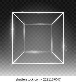 Cube model with lights effects. Elements of web set. Isolated on black transparent background. Vector illustration, eps 10.