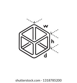 Cube model measuring hand drawn outline doodle icon. Model build size, 3D cube build volume concept. Vector sketch illustration for print, web, mobile and infographics on white background.