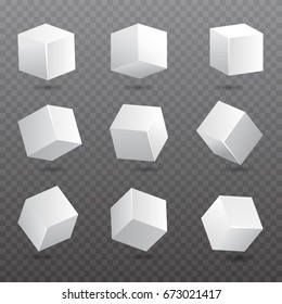 Cube  models in perspective. 3d set. Vector illustration.