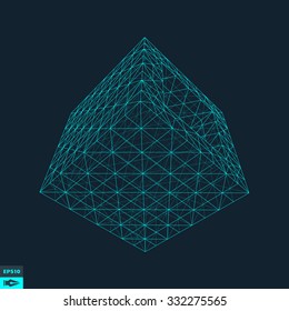 Cube. Molecular lattice. Connection structure. 3d Vector Illustration.
