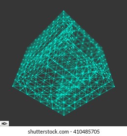 Cube. Molecular Lattice. Connection Structure. 3d Vector Illustration. 