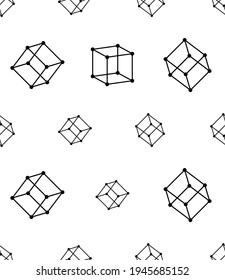 Cube Molecule Icon Seamless Pattern, Atoms Arranged At The Corners Of A Cube Vector Art Illustration