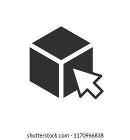 cube and mouse cursor. monochrome icon