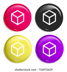 Cube multi color glossy badge icon set. Realistic shiny badge icon or logo mockup