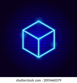 Cube Neon Sign. Vector Illustration of Geometric Promotion.