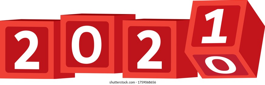 würfelneue Jahre 2021 mit roter und weißer Farbe 