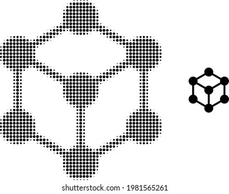 Cube nodes halftone dot icon illustration. Halftone pattern contains round dots. Vector illustration of cube nodes icon on a white background. Flat abstraction for cube nodes pictogram.