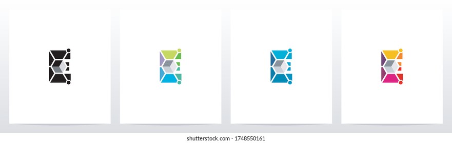 Cubo Con Nodos En El Diseño De Logotipo De Letra E
